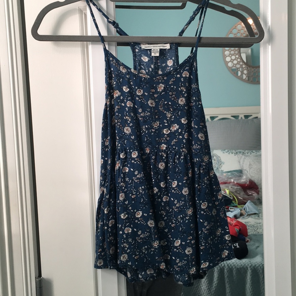 American Eagle Blue Flowy Tank